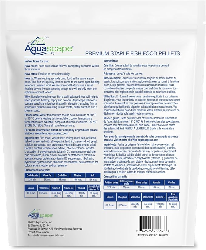 Aquascape Premium Staple Fish Food Pellets for Small to Medium Pond Fish, Small Pellet, 1.1 Pounds | 98867