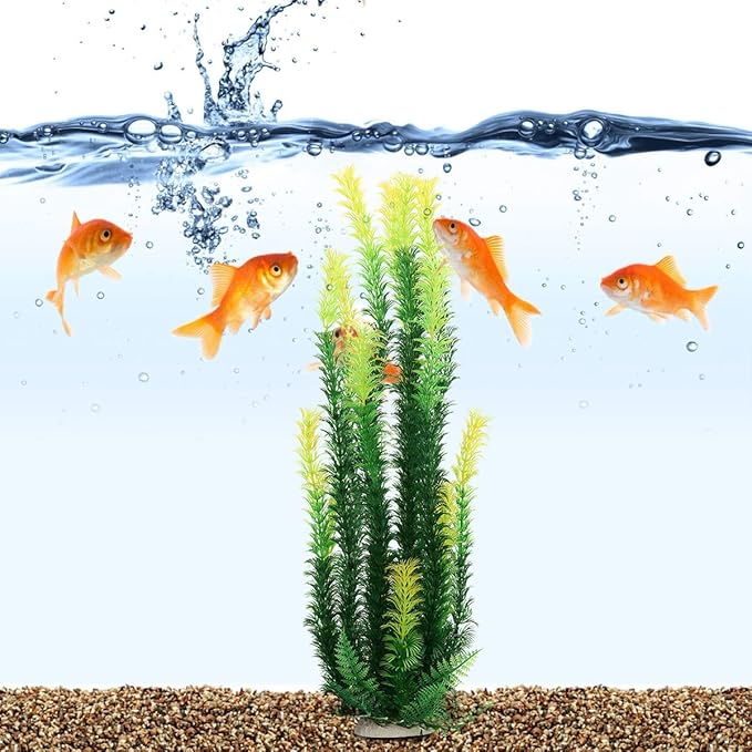 17" Plastic Water Plant for Aquarium Fish Tank Ornament, Rhodo Green