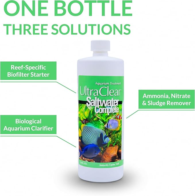 Saltwater Complete – Live Nitrifying Bacteria Blend for Saltwater & Reef Aquariums - Instant Cycle Marine Tank Starter - Removes Ammonia Nitrite - Clarifier - Safe for Fish Coral Invertebrates - 1Gal