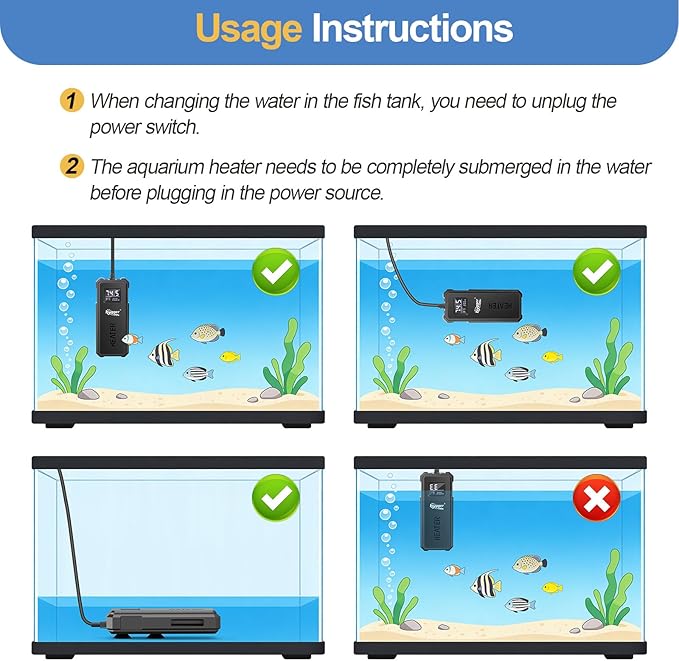 hygger Aquarium Heater, 50W/100W/150W/200W Adjustable Power Fish Tank Heater with Auto Power-Off and High-Temp Protection, Upgraded Titanium Turtle Tank Heater for Saltwater and Freshwater