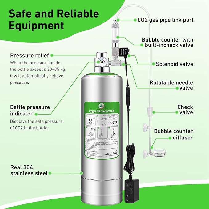 Pro 5L Aquarium CO2 Generator System, Complete Carbon Dioxide Reactor Kit with Regulator and Needle Valve for Aquarium Plants Tanks