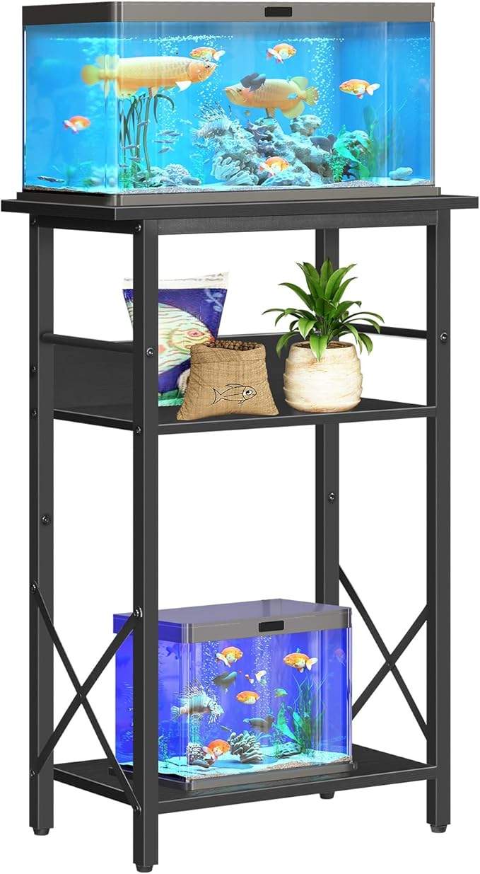 HOOBRO 10 Gallon Aquarium Stand, 3-Tier Fish Tank Stand with Storage, Reptile Turtle Tank Stand with Metal Frame, 20.5" L x 11" W , Black BB52FT01