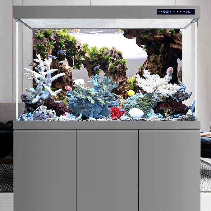 AWERT 36x18 inches Viewing Stone Fish Tank Background Aquatic Plant River Bed & Lake Aquarium Background Seaweed Aquarium Vinyl Background