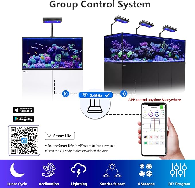 PopBloom RL180 Reef LED Light,Outperforms 200W+,Smart APP Control Fish Tank Light Reef Lights for Coral 80CM 30inch Marine Tank, Arm Mounting Aquarium Light