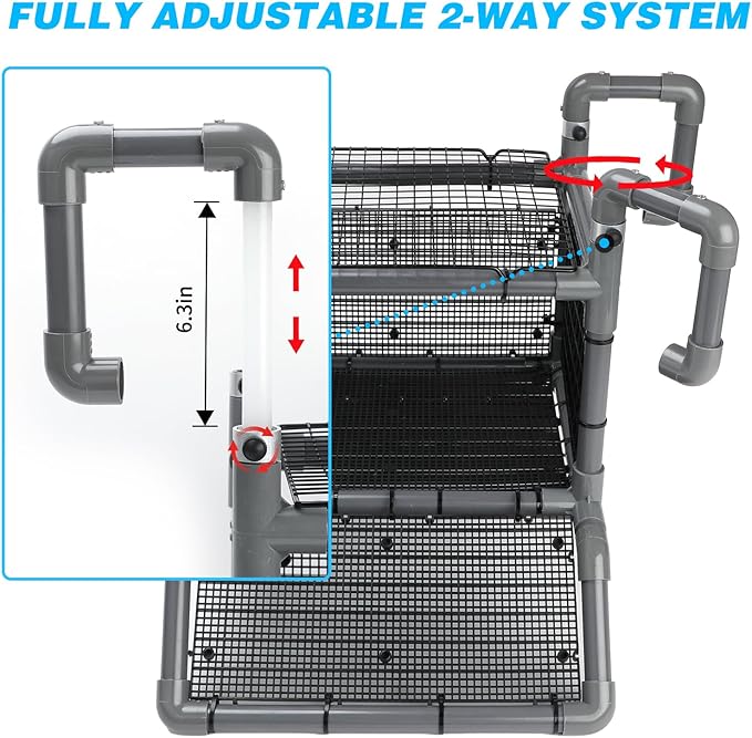 SKARUS Turtle Basking Platform with Anti-Escape Metal Top Mesh – Adjustable Height (9.8"-16.3") Suspended Aquarium Turtle Dock with Climbing Ramp, Large Resting Area for 65-150 Gallon Tanks