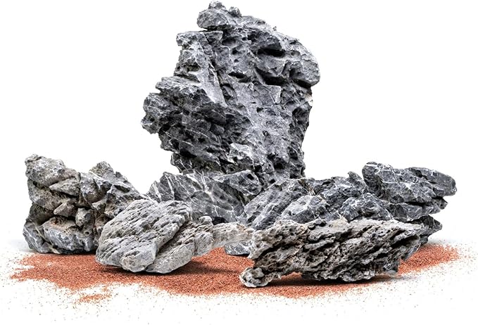 SubstrateSource Natural Aquarium Stones - Soft Grey to Bluish-Grey w/Subtle White Veins - Iwagumi Aquascaping Rocks, Freshwater Tanks, Betta Fish Tank, Shrimp, Cichlids - Boutique Seiryu, 10 LB