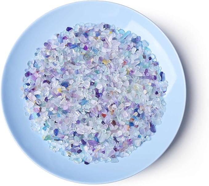 LAIDANLA Decorative Tumbled Gravel Fluorite Crystals Chip Polished Bulk Natural Gem Aquarium Gravel Rocks Pebbles Fish Tank Gravel Vase Filler Succulents Terrarium Supplies 100g