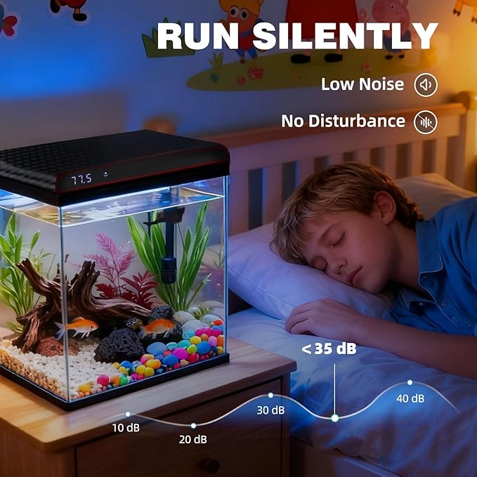 Coospider 5 Gallon Glass Fish Tank, Aquarium Starter Kit, Simpel Self-Cleaning Aquarium Kit with Ultra-Quiet Filter Pump, 3-Color LED Lights, Temp Monitoring for Fish, Shrimp, Kids Gift Ideas