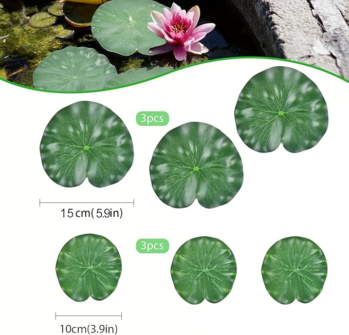 6Pcs Floating Lily Pads for Ponds: Realistic Lily Pads Leaves, Artificial Floating Foam Lotus Leaves Pond Decor for Pond Pool Koi Fish Patio Aquarium