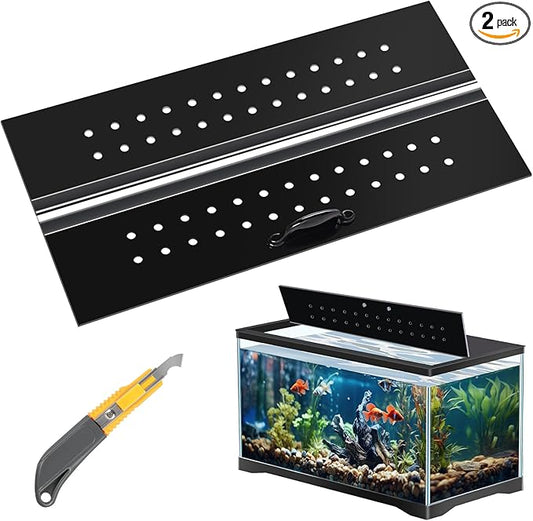 Sieral Aquarium Polycarbonate Canopy Set 19.37 x 9.37 x 0.12 Inch for 10/20 Gallon Without Center Brace Aquariums Cover Fish Tank Lid with a Hook Knife, Breathable Hole, Handle(Black)