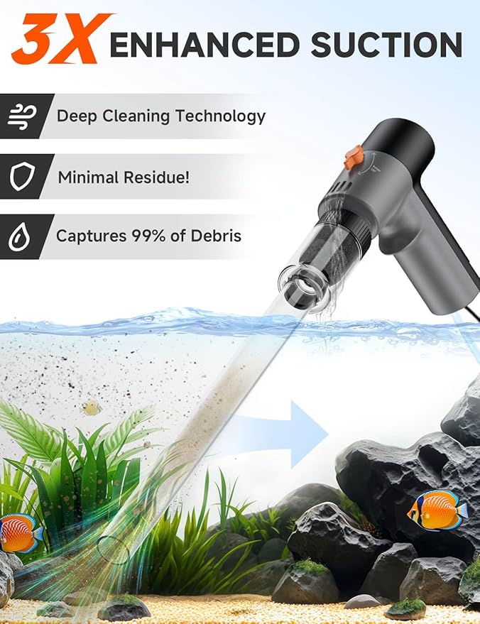 Electric Aquarium Gravel Cleaner - High-Pressure Fish Tank Cleaner with Gravel Vacuum for Aquarium, 6-in-1 Multifunction Aquarium Vacuum Gravel Cleaner with Water Changer & Sand Filter