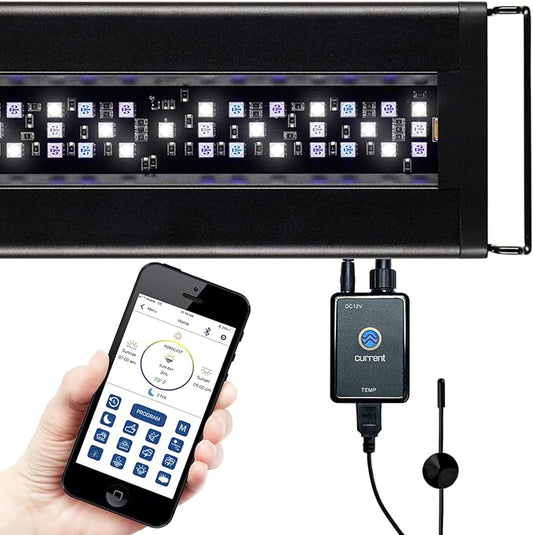 CURRENT USA 18"-24" Inch Orbit Marine LED Saltwater Reef Marine Aquarium Light with Bluetooth App Control | Wireless Lighting & eFlux Wave Pump Control for Fish Tank (4200)