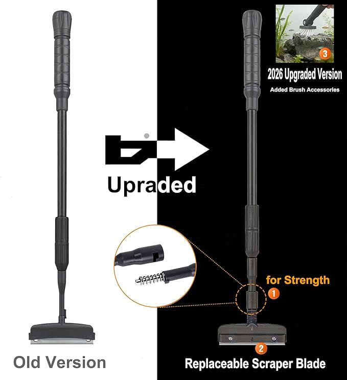 Carefree Fish 6IN1+1 (2026 New Upgrade Edition) Aquarium Cleaning Tools Long Handle Adjustable Length 20~36Inches Fish Tank Cleaner Kit Algae Scraper Scrubber Brushes Set