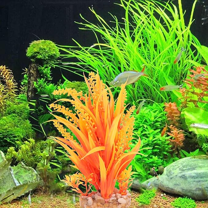 Amosfun 2Pc Aquarium Plants Artificial Grass Fish Tank Decor 7.48 Inch Realistic Plastic Ornament for Freshwater and Saltwater Tanks