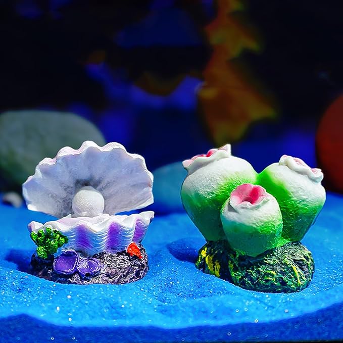 2 Piece Coral and Shell Ornaments Fish Tank Aquarium Decorations Aquarium Ornaments Fish Tank Decor Bubbler Style Decor Landscape Accessories for Aquascaping