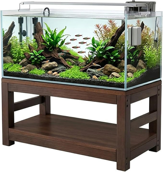 10–75 Gallon Solid Wood Fish Tank Stand, Heavy Duty Aquarium Stand, 660 lbs Load Capacity, Reinforced Base for Maximum Stability, Easy to Install, 15.7"–59.1" for Home & Office