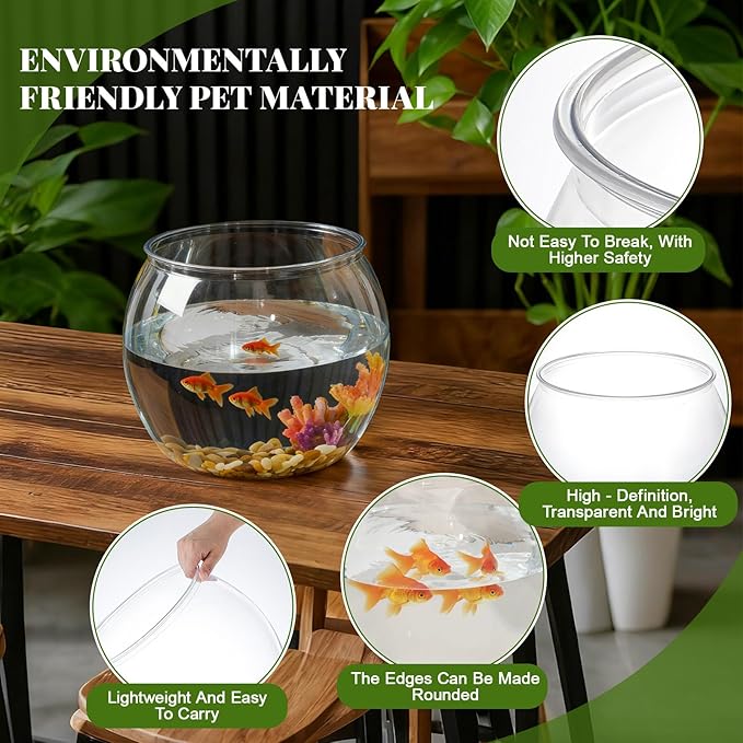 Geelin 1.5 Gallon Plastic Fish Tank Large Bowl Shatterproof with Crystal Clear Clarity for Terrarium, Flower Vase Centerpiece Gift for Fish Lovers (Round)