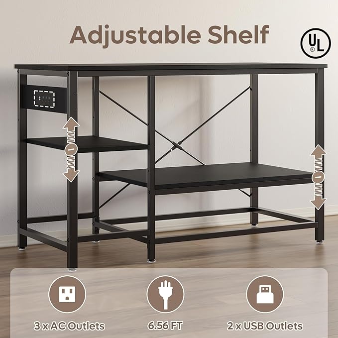 Bestier 55 Gallon Fish Tank Stand with Power Outlet, 49x13 Metal Aquarium Stand with Filter Storage, 6-Leg Long Reptile Tank Stand with 3-Tier Adjustable Storage Shelves, 700LBS Capacity, Black Oak
