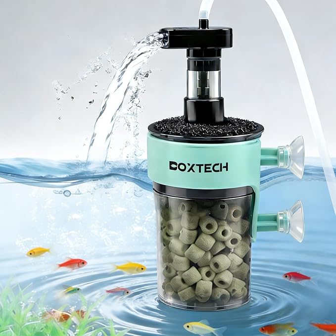 UPETTOOLS Aquarium Filter, Small Fish Tank Filter Submersible Fish Filter with Built-in Air Bubble Stone and Bio Balls Suitable for Fish Tanks up to 5-15 Gallons (Air Pump Not Included)