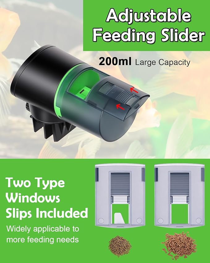 Automatic Fish Feeder - Rechargeable Timer Fish Feeder with USB Charger Cable, Fish Food Dispenser for Aquarium or Fish Tank