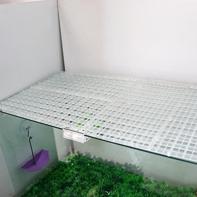 12 Pack Transparent Acrylic Tank Lid with Clips, Aquarium Lid Hood, Fish Tank Top Cover, Breeder Tank Lid, Acrylic Grid Panel Fish Tank Lid, Aquarium Cover Lid