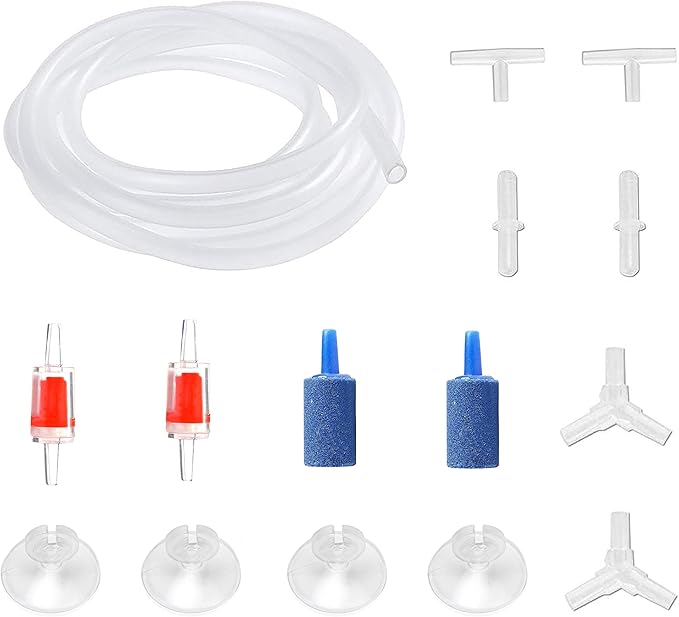 Aquarium Air Pump Accessories Kit with 80 Inch Standard Clear Airline Tubing, Air Stones, Check Valves, Suction Cups and Connectors for Fish Tank
