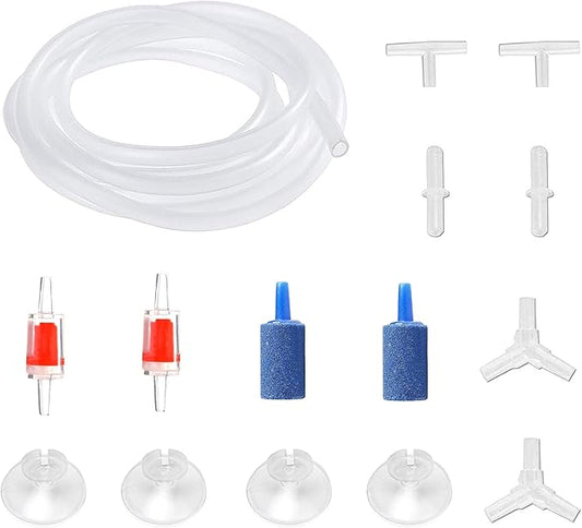 Aquarium Air Pump Accessories Kit with 80 Inch Standard Clear Airline Tubing, Air Stones, Check Valves, Suction Cups and Connectors for Fish Tank