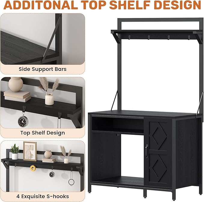 kepptory 40-50 Gallon Diamond Fish Tank Stand with Power Outlet, Heavy Duty Aquarium Cabinet with Display Shelf and 4 Hooks, Suitable for Turtle Tank, Reptile Terrarium for Home Office (Classic Black)