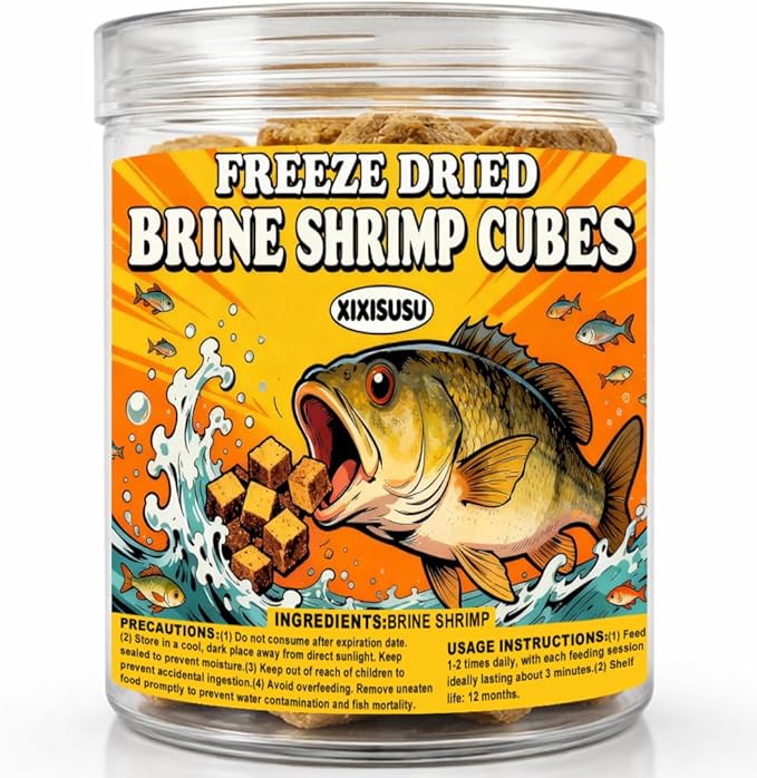 Brine Shrimp Cubes 1.7 oz | Slow Sinking Fish Food for Freshwater & Saltwater Aquariums | Nutrition for Bettas, Angelfish, Goldfish & Bottom Feeders (1.7 oz)