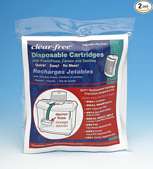 Penn-Plax QCF1 Replacement Cartridge for Clear Free Filter (2 Pack)