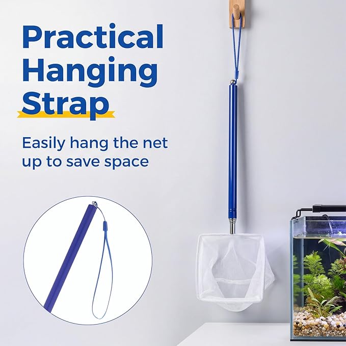 3 Inch Fine Mesh Shrimp Net, Tiny Fish Net for Shrimp Baby, Long Handle Small Fishes Tank Tool for Bettas, Extendable Stainless Steel Handle, Small Tank & Pond Cleaning Nets