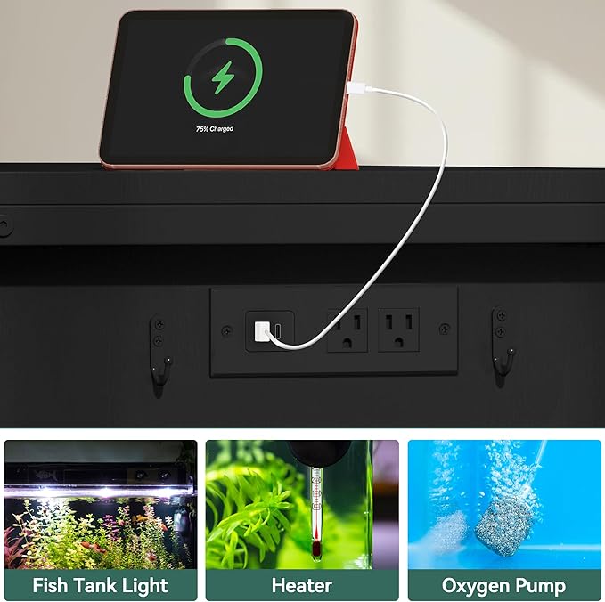 YITAHOME 120 Gallon Fish Tank Stand with Power Outlets, Heavy Duty Metal Large Aquarium Stand with Cabinet, Reptile Terrariums Table for Turtle Accessories Storage,1100LBS Capacity, Black