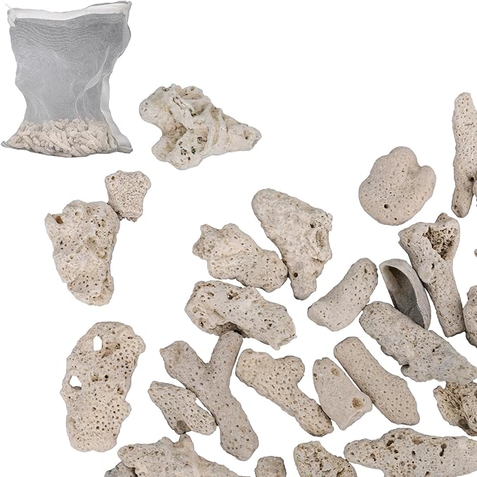 Crushed Coral Filter for Aquarium & Fish Tank, Reusable Aquarium Crushed Coral Freshwater Biological Filter Media Bag to Raise pH for Pond Saltwater & Freshwater Tank