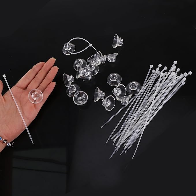 Aquarium Suction Cups, Clear Suction Cups with 30 Zip Ties, Suction Cups Airline Tubing Holder, Aquarium Sucker Fish Tank Accessories, 0.98", 1 Set