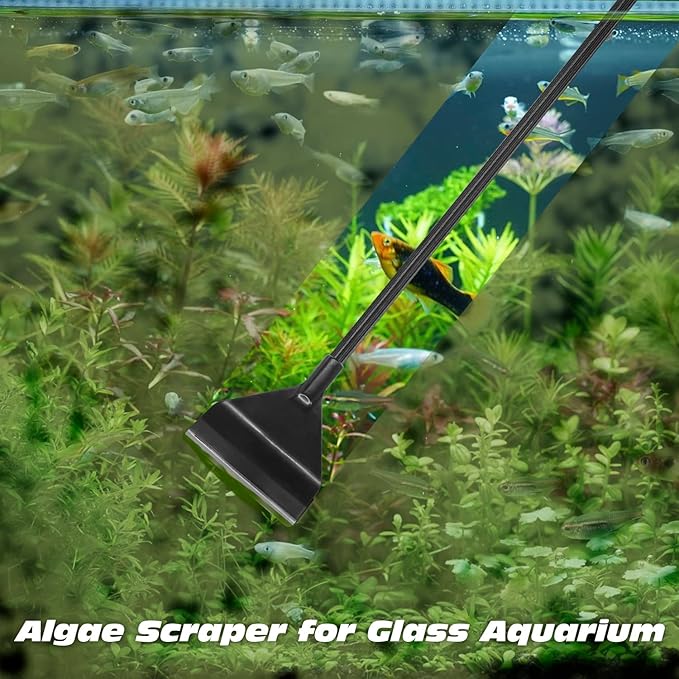 YOFOTHS 25.6inch Algae Scraper for Glass Aquariums Fish Tank Cleaner Tool with 10 Blades Aluminum Alloy Long Handle Tool-Less Installation