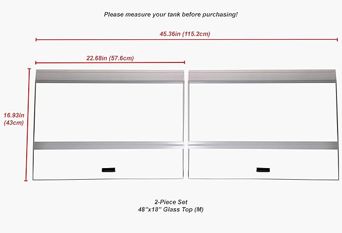 H2Pro 48x18 Glass Canopy 2 Piece Set for 70/75/90/110 Gallon Aquarium Fish Tank (22.68 x 16.93 x 0.16in)
