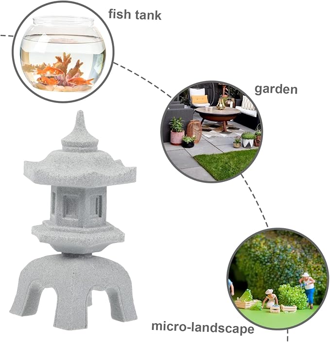 Stone Lamp Shape Aquarium Ornament 3.62X1.96X1.85In Fish Tank Decoration Micro Landscape Decor for Bonsai Garden and Aquatic Pets