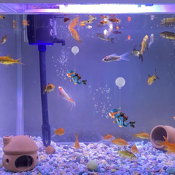 WishLotus Aquarium Decorations, Mini Cute Fish Tank Floating Decor Aquarium Ornament Resin Aquarium Diver Decorations for All Kinds of Aquarium/Fish Tank Landscaping Decorations (Blue)