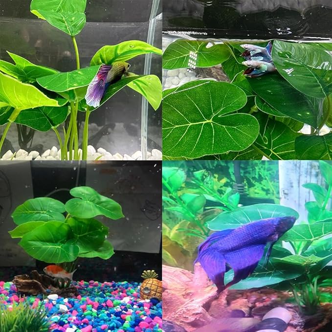Fish Tank Decor Aquarium Decorations Ornaments Betta Leaf pad Hammock 6inch Plastic Artificial Plant Goldfish Fish Hides Small Tank/Reptiles Plants Driftwood (Green-Type-A)