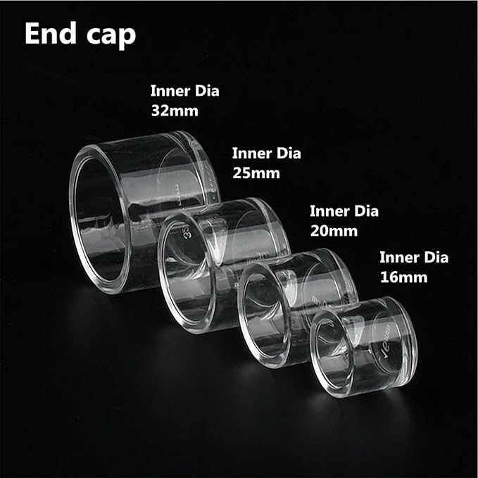 Generic 16 20 25 32 40 50mm Acrylic Pipe 90 Degree Elbow Transparent Plexiglass Fish Aquarium Water Tank Accessories Tank Tee Way Joints, White, 50mm, End plug