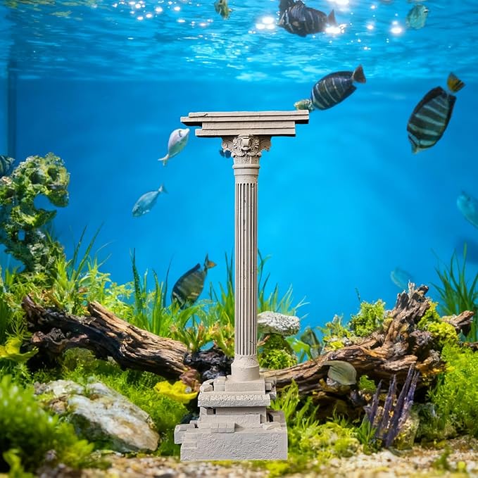 Baoblaze Roman Column Decoration Realistic Resin Aquarium Decor Fish Tank Accessories Landscape Decoration Roman Pillar Decor 18.5cm, Set A