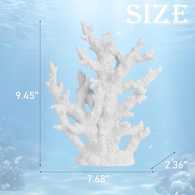 Artificial Coastal Dorm Fish Aquarium Coral Ornament Decor Realistic Aquatic Plant Marine Themed Gifts for Beach Coastal, Living Room, Bathroom- White