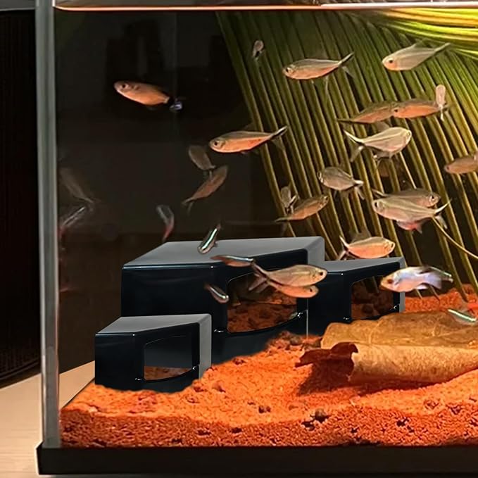 Aquarium Corner Cave Hide Axolotl Cichlid Cave Fish Tank Accessories, Corner Fish Aquarium Cave Hide with Viewing Window, Terrarium/Aquarium Underground Natural Cave