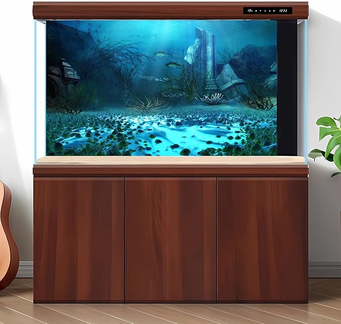 Underwater World Aquarium Background Ocean Temple Aquatic Grass Fish Tank Background Deep Blue Sea Tropical Marine Life Terrarium Backgrounds Ruined Building Seascape Backgrounds 36x24in