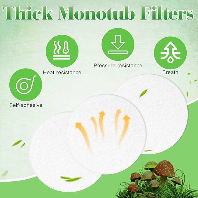 24PCS Monotub Filters, Self-Adhesive Monotub Filter Discs Replacements for Mushroom Growing Supplies