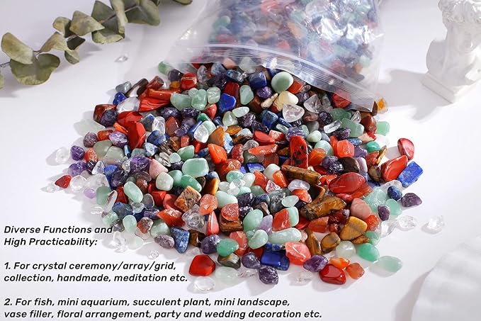 QINJIEJIE 1.5lbs 680g Chakra Crystals Tumbled Stones Polished Rocks Chips Stone Crushed Crystal Healing Natural Gem Gravel Home Decoration Aquarium Tank Plants Vase Filler Landscape Bottom Ornament