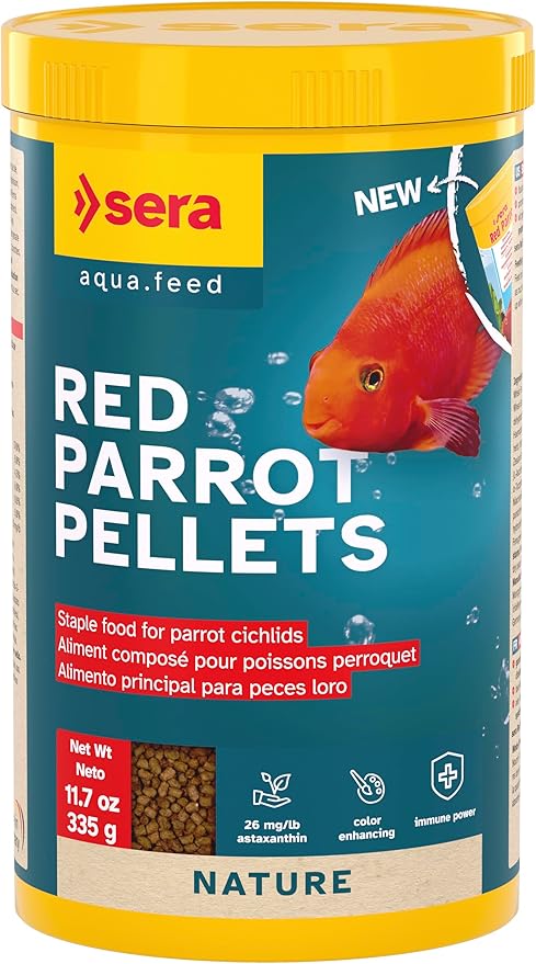 Sera Red Parrot Pellets, Natural Color Enhancing Fish Food, 11.7 oz, with Astaxanthin and Krill for Parrot Cichlids, Floating Granules