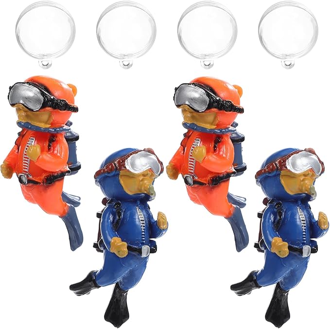 BESPORTBLE Floating Fish Tank Decorations: 4pcs Cute Diver Aquarium Ornaments with Floating Balls and Lines, Resin Small Fish Tank Decor for Underwater Landscape and Water Flow Monitoring