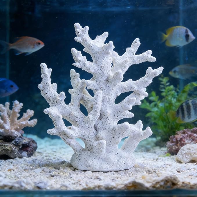 Tirifer Artificial Aquarium Coral Ornament White Resin Faux Coral Branch Decoration for Fish Tank Landscape