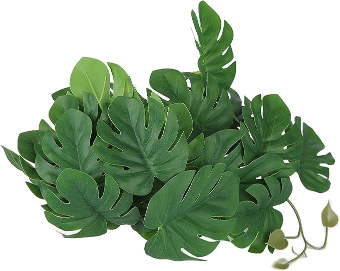 2PCS Artificial Water Plant,Simulation Vine,Lifelike Plastic Leaves Decoration with Suction Cup,Plastic Plant Aquatic Water Grass Decor for Fish Tank (Monstera Deliciosa Leaf)